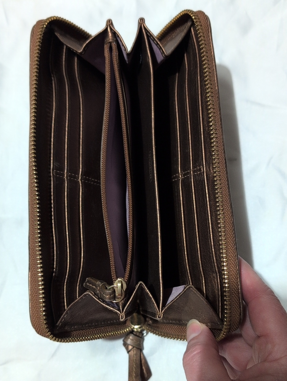 Coach Metallic Bronze Leather Zip Wallet with  Buckle Details - Picture 3 of 4